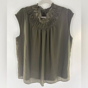 Calvin Klein Dark Green Ruffle Neck Blouse